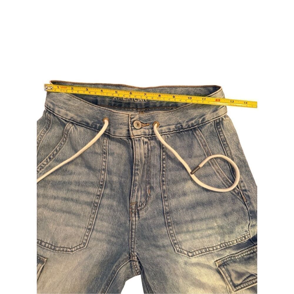 American Eagle Chambray Cargo‎ Jean Joggers Grunge 90s Pants Punk Sz 0 Acid wash - Picture 6 of 10